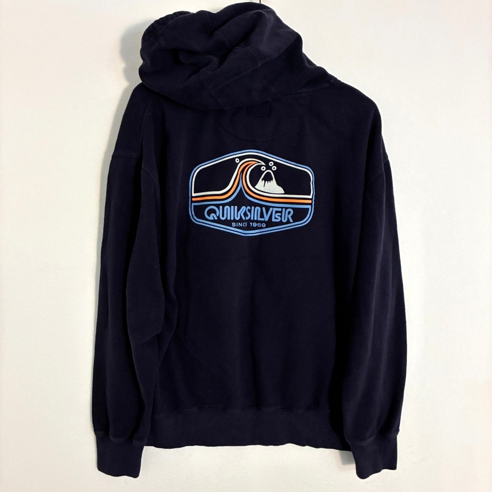 Vtg 90s Quiksilver USA Made Hoodie Fits‎ Mens L Paper Tag Surf Skater Pullover